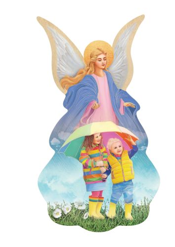 Ikona Anioł Stróż z dziećmi w deszczu