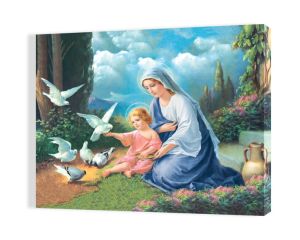Obraz religijny na płótnie Matka Boża z Dzieciątkiem Jezus i gołąbkami