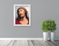 Obraz religijny na płótnie Jezus Chrystus Umęczony w białej ramie