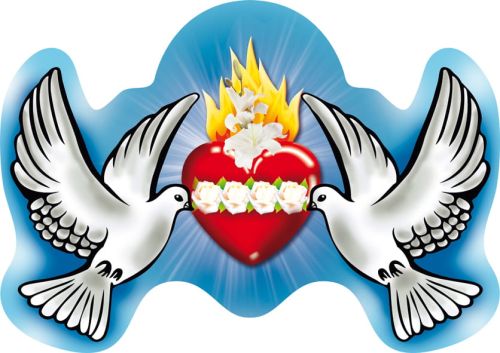 Emblemat eucharystyczny dwa gołębie z sercem