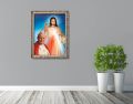 Obraz religijny na płótnie Jezus Ufam Tobie, Jezus Miłosierny, Ojciec Święty Jan Paweł II w ramie z ornamentem