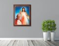 Obraz religijny na płótnie Jezus Ufam Tobie, Jezus Miłosierny, Ojciec Święty Jan Paweł II w ramie ze złotym paskiem