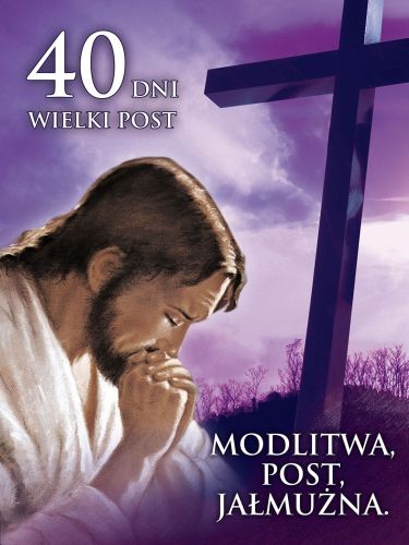 Baner na Wielki Post "Modlitwa, Post, Jałmużna" 75x100cm