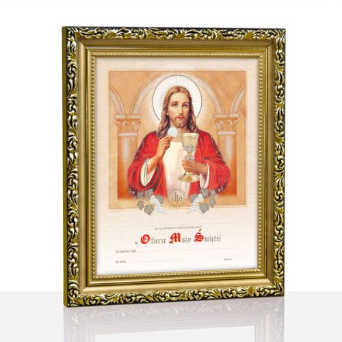 Obrazki komunijne w ramce Jezus Chrystus z Komunią Świętą