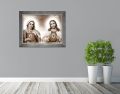 Obraz religijny na płótnie Serce Maryi i Serce Jezusa w srebrnej ramie