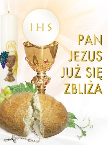 Baner na Pierwszą Komunię Świętą "Pan Jezus już się zbliża" 75x100 cm