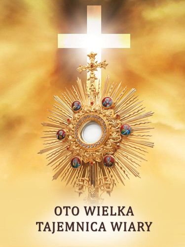 Baner na Boże Ciało "O to wielka tajemnica wiary" 75x100 cm