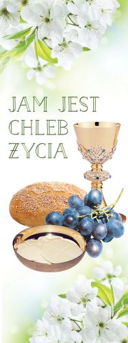 Baner na Pierwszą Komunię Świętą "Jam jest chleb życia" 75x200 cm