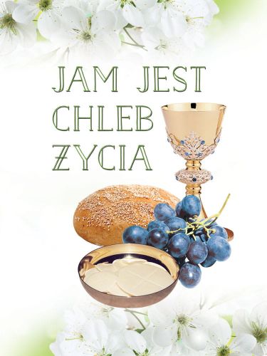Baner na Pierwszą Komunię Świętą "Jam jest chleb życia" 75x100 cm