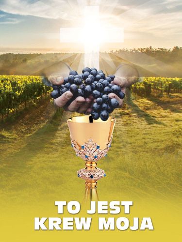 Baner na Boże Ciało "To jest krew moja" 75x100 cm