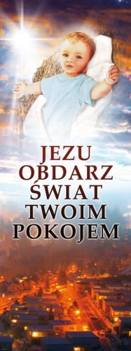 Baner na Boże Narodzenie "Jezu obdarz świat swoim pokojem" 75x200 cm