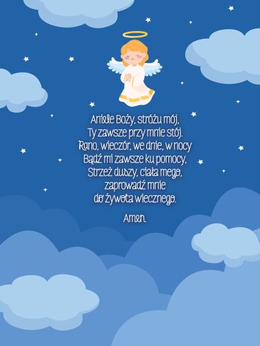 Obraz dla dzieci z modlitwą - Aniele Boży, Stróżu mój