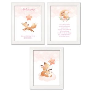 Zestaw 3 obrazków dla dzieci modlitwa, metryczka z personalizacją