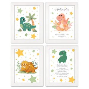 Zestaw 4 obrazków dla dzieci modlitwa, metryczka z personalizacją