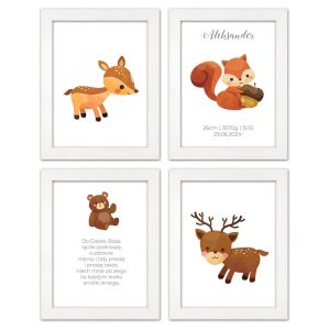 Zestaw 4 obrazków dla dzieci modlitwa, metryczka z personalizacją