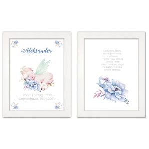 Zestaw 2 obrazków dla dzieci modlitwa, metryczka z personalizacją