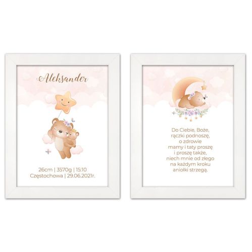 Zestaw obrazków dla dzieci modlitwa, metryczka z personalizacją