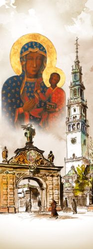 Baner religijny Matka Boża Częstochowska - 75x200 cm