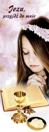 Baner na I Komunię Świętą "Jezu przyjdź do mnie" 75x200 cm