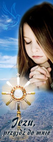 Baner na I Komunię Świętą "Jezu przyjdź do mnie" 75x200 cm