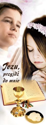 Baner na I Komunię Świętą "Jezu, przyjdź do mnie" 75x200 cm