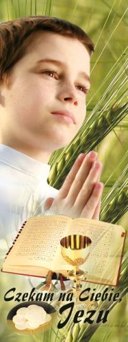 Baner na I Komunię Świętą "Czekam na Ciebie, Jezu" 75x200 cm