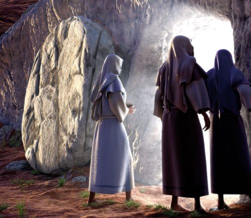Tło do Grobu Pańskiego, różowy z trzema postaciami 150x130cm