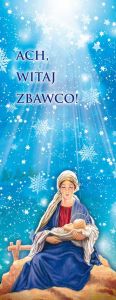 Baner na Boże Narodzenie, "Ach witaj Zbawco", jasno niebieski 75x200cm