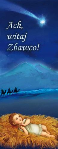 Baner na Boże Narodzenie,  "Ach witaj Zbawco", niebieski 75x200cm