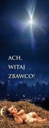 Baner na Boże Narodzenie, " Ach Witaj Zbawco", granatowy 75x200cm