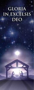 Baner na Boże Narodzenie, "Gloria in Excelsis Deo" granatowy z małymi gwiazdami 75x200cm