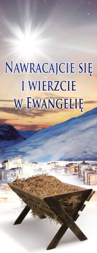 Baner na Boże Narodzenie "Nawracajcie się i wierzcie" 50x130 cm