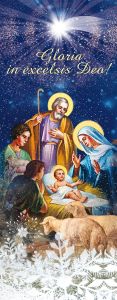 Baner na Boże Narodzenie, " Gloria in Excelsis Deo" niebieski z gwiazdą 75x200cm
