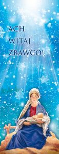 Baner na Boże Narodzenie, "Ach witaj Zbawco", jasno niebieski 50x130 cm