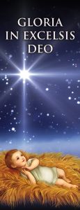 Baner na Boże Narodzenie, "Gloria in Excesis Deo"  granatowy z Jezuskiem 50x130 cm