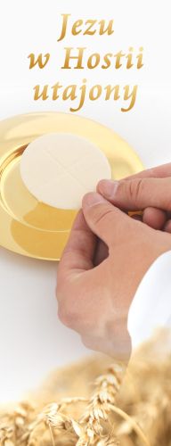 Baner na Boże Ciało "Jezu w Hostii.." biały 50x130 cm