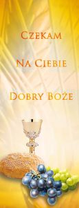 Baner na Boże Ciało "Czekam na ciebie.." żółty 50x130 cm