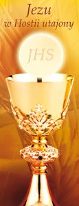 Baner na Boże Ciało "Jezu w Hostii.." żółty 50x130 cm