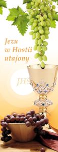 Baner na Boże Ciało "Jezu w Hostii" pomarańczowy 50x130 cm