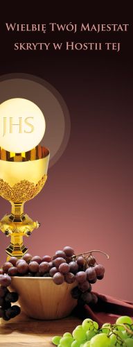 Baner na Boże Ciało "Wielbię twój.." bordowy 50x130 cm