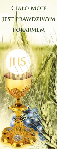 Baner na Boże Ciało "Ciało moje jest prawdziwym pokarmem" 50x130 cm