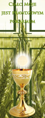 Baner na Boże Ciało "Ciało moje jest prawdziwym pokarmem" 50x130 cm