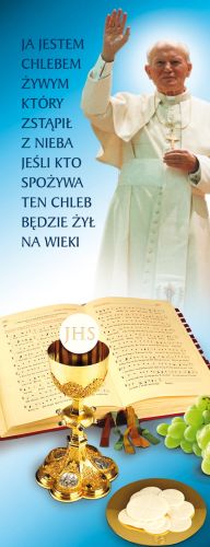 Baner na Boże Ciało "Ja jestem.." błękitny 50x130 cm