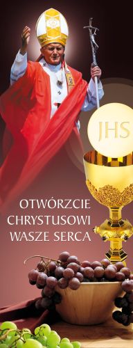 Baner na Boże Ciało "Otwórzcie.." bordowy 50x130 cm
