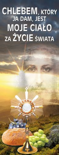 Baner na Boże Ciało "Chlebem który ja dam.." 50x130 cm