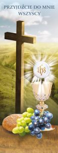 Baner na Boże Ciało "Przyjdźcie do mnie wszyscy" 50x130 cm