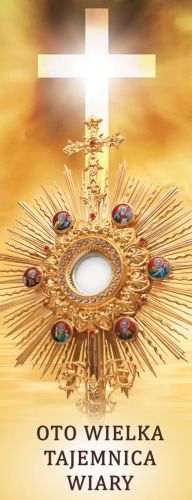 Baner na Boże Ciało "O to wielka tajemnica wiary" 50x130 cm