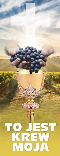 Baner na Boże Ciało "To jest krew moja" 50x130 cm