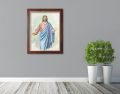 Obraz religijny na płótnie Jezus Chrystus w ramie drewnianej ze złotym paskiem