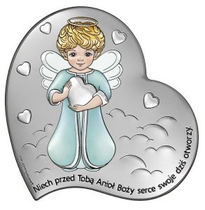Srebrny obrazek z Aniołem Stróżem - pamiątka Chrztu